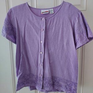 Lavendar Blouse, short sleeve linen with embroidery